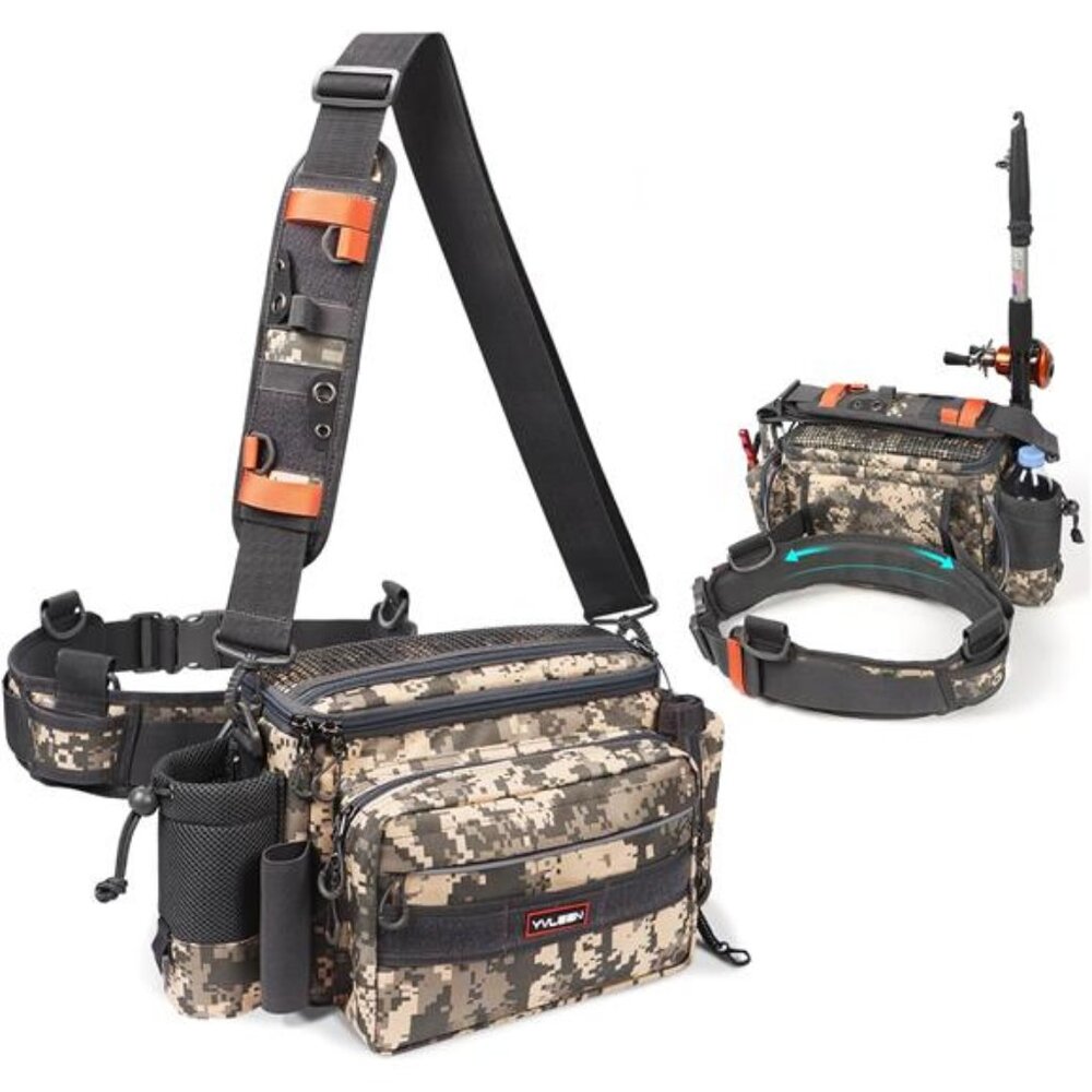 YVLEEN Sling Fishing Tackle Bag - Outdoor Tackle Box - Water-Resistant Waist